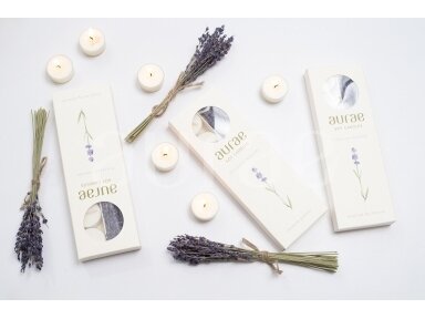 Hand made Eco Soy wax tea light candles with Provence lavender bunch
