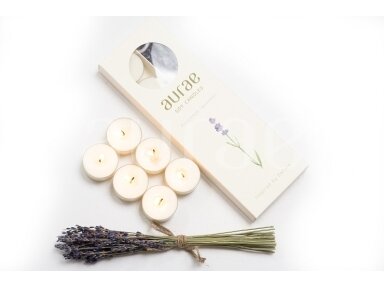 Hand made Eco Soy wax tea light candles with Provence lavender bunch