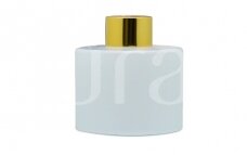 Baltas buteliukas namų kvapui su auksinės spalvos dangteliu, apvalus, 100 ml