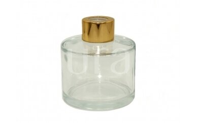 Buteliukas namų kvapui su auksinės spalvos dangteliu, apvalus, 50 ml