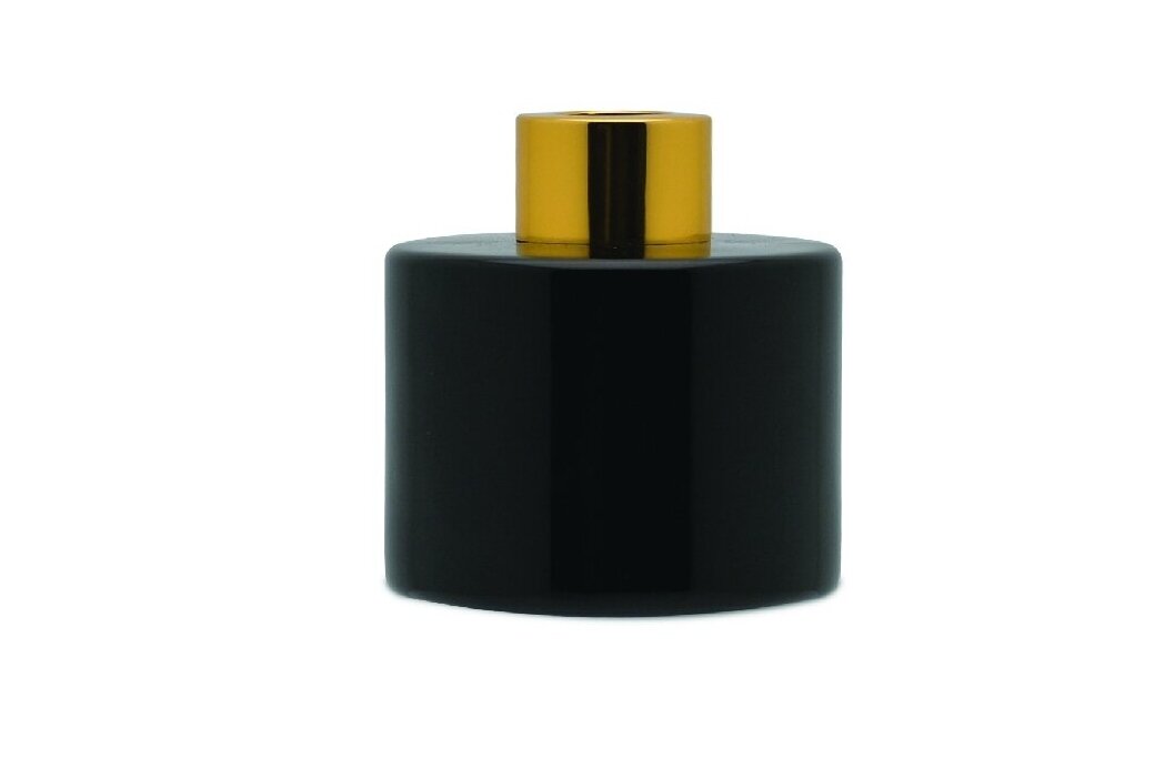Melns apaļa pudele mājas smaržām ar zelta vāciņu, 200 ml Melns apaļa pudele mājas smaržām ar zelta vāciņu, 200 ml