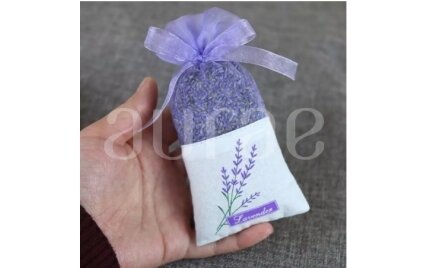 Dried Lavender Petals in Organza Bags (With Lavender Motifs)