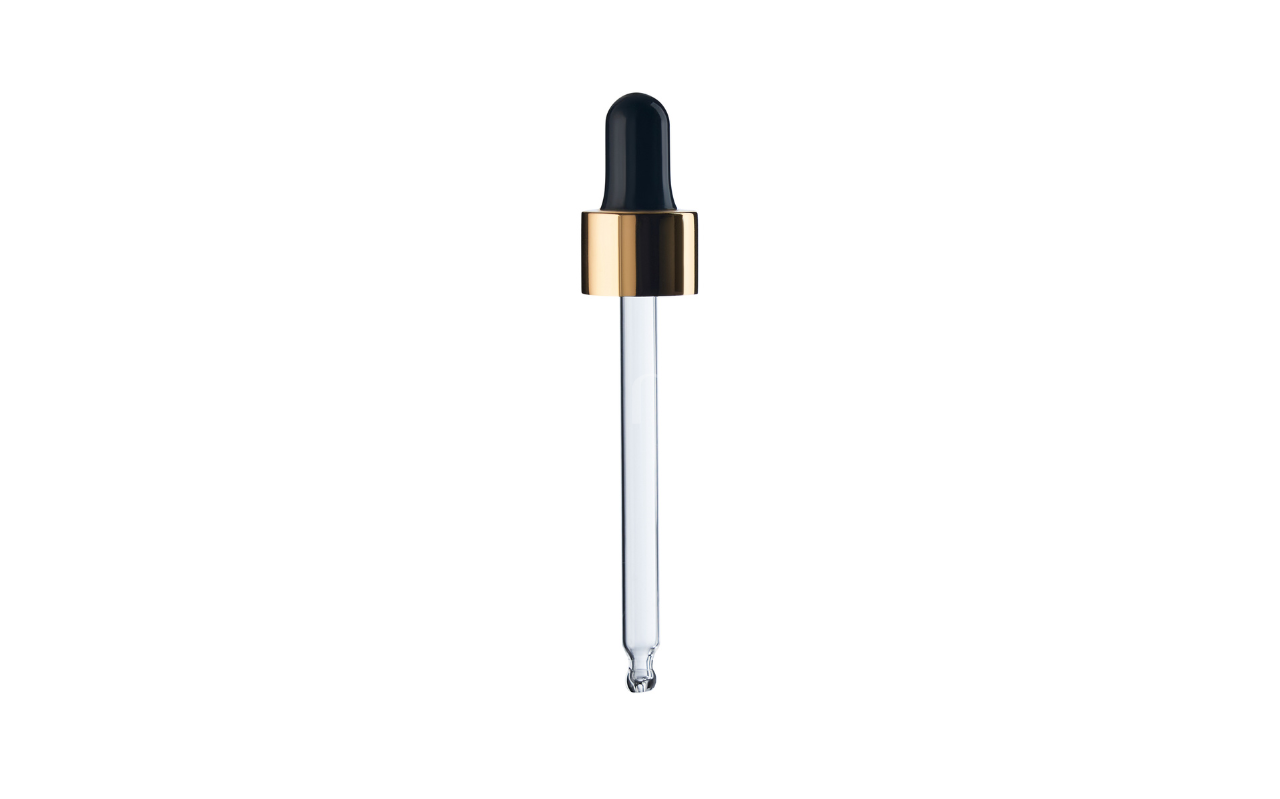 Juoda pipetė su auksinės spalvos žiedu DIN18, ilgis - 77 mm, 30 ml