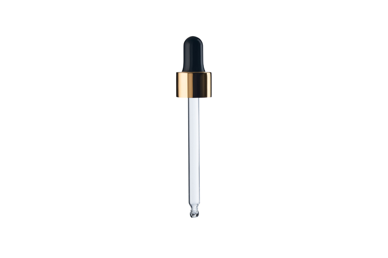 Melna pipete ar zelta krāsas gredzenu DIN18, garums - 77  mm, 30 ml