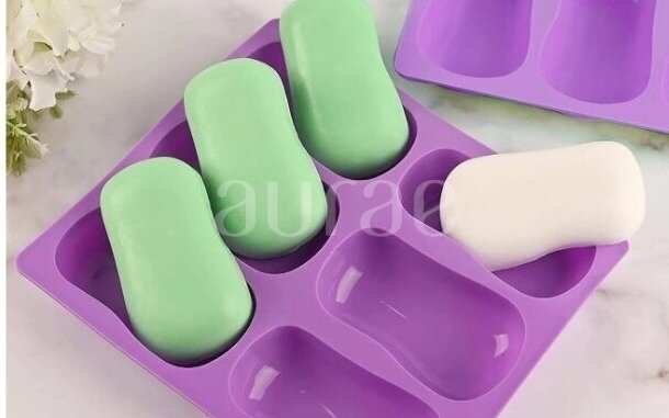 Silicone soap mold for making 6 soaps violet