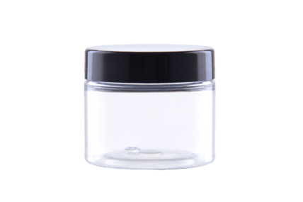Caurspīdīga PET pudele 50 ml 48/400 ar melnu vāciņu Caurspīdīga PET pudele 50 ml 48/400 ar melnu vāciņu