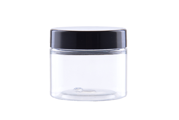 Caurspīdīga PET pudele 50 ml 48/400 ar melnu vāciņu