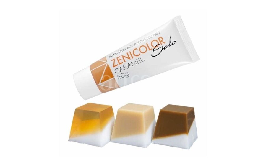 Skaidrūs (NEMIGRUOJANTYS) muilo bazės dažai ZENI COLOR SOLO Caramel 30g