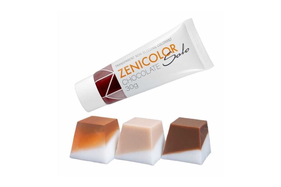 Caurspīdīgas neizplūstošas “izkausē un ielej” krāsvielas ziepju bāzei ZENICOLOR SOLO Chocolate 30 g