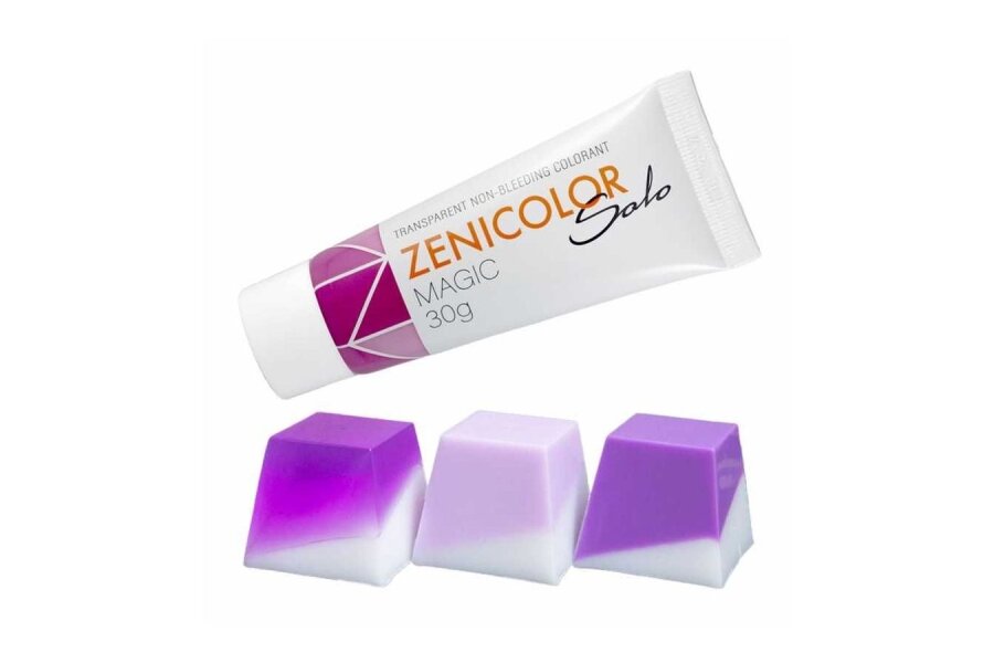 Caurspīdīgas neizplūstošas “izkausē un ielej” krāsvielas ziepju bāzei ZENICOLOR SOLO  Magic 30 g