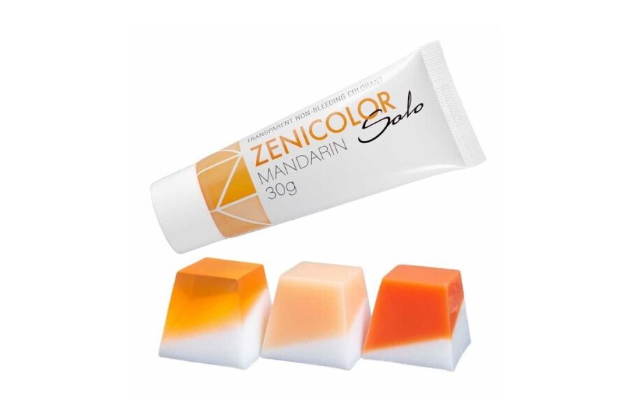 Caurspīdīgas neizplūstošas “izkausē un ielej” krāsvielas ziepju bāzei ZENICOLOR SOLO Mandarin 30 g Caurspīdīgas neizplūstošas “izkausē un ielej” krāsvielas ziepju bāzei ZENICOLOR SOLO Mandarin 30 g