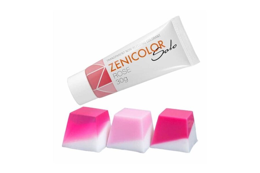 Caurspīdīgas neizplūstošas “izkausē un ielej” krāsvielas ziepju bāzei ZENICOLOR SOLO Rose 30 g