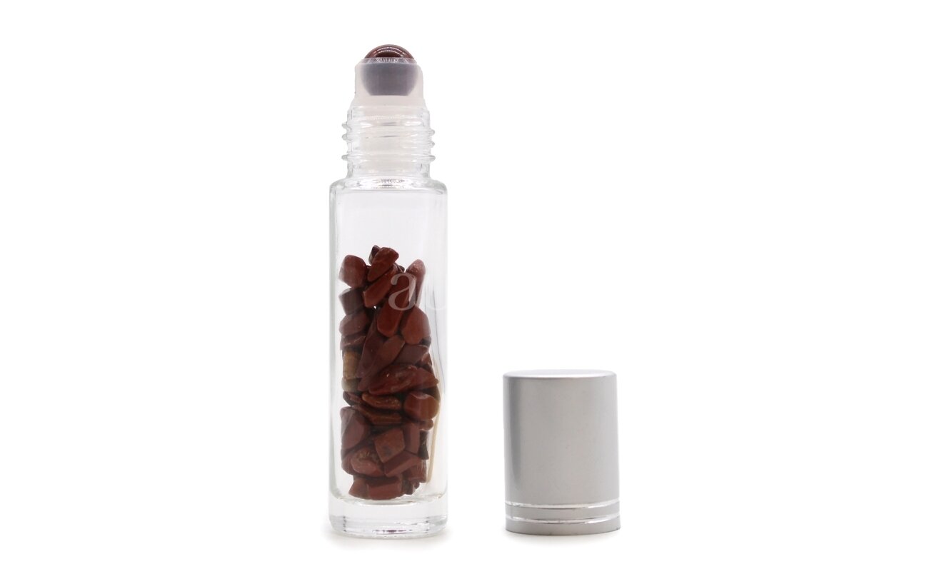 Gemstone Essential Oil Roller Bottle - Red Jasper - Silver Cap