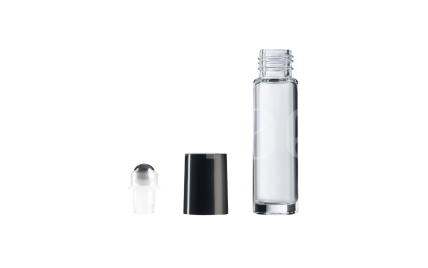Glass Bottles with a Ball Applicator and a Black Cap 10 ml Clear Glass Bottles with a Ball Applicator and a Black Cap 10 ml Clear